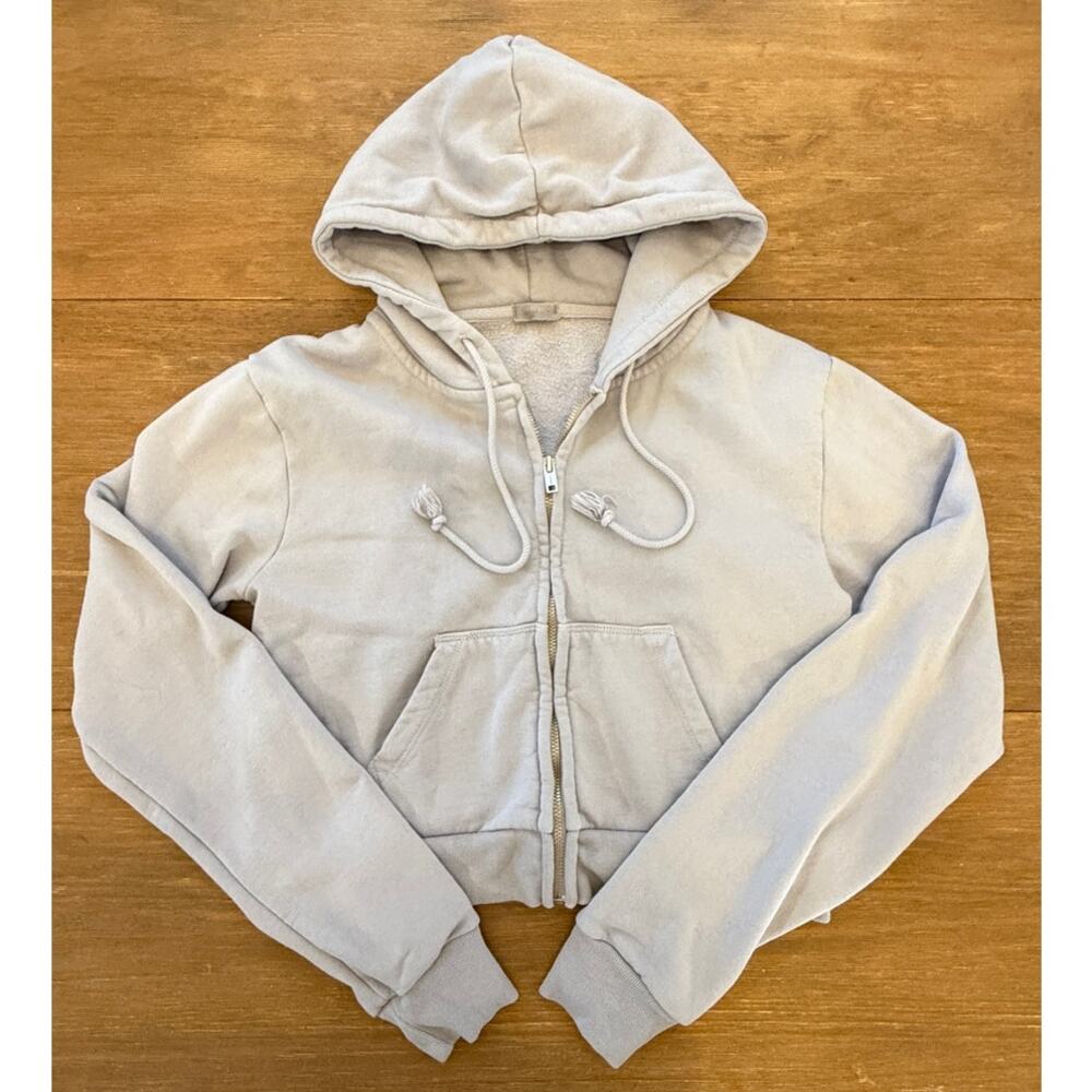 Brandy Melville Gray Cropped Zip Up Hoodie Women’s One Size Fleece Sweatshirt